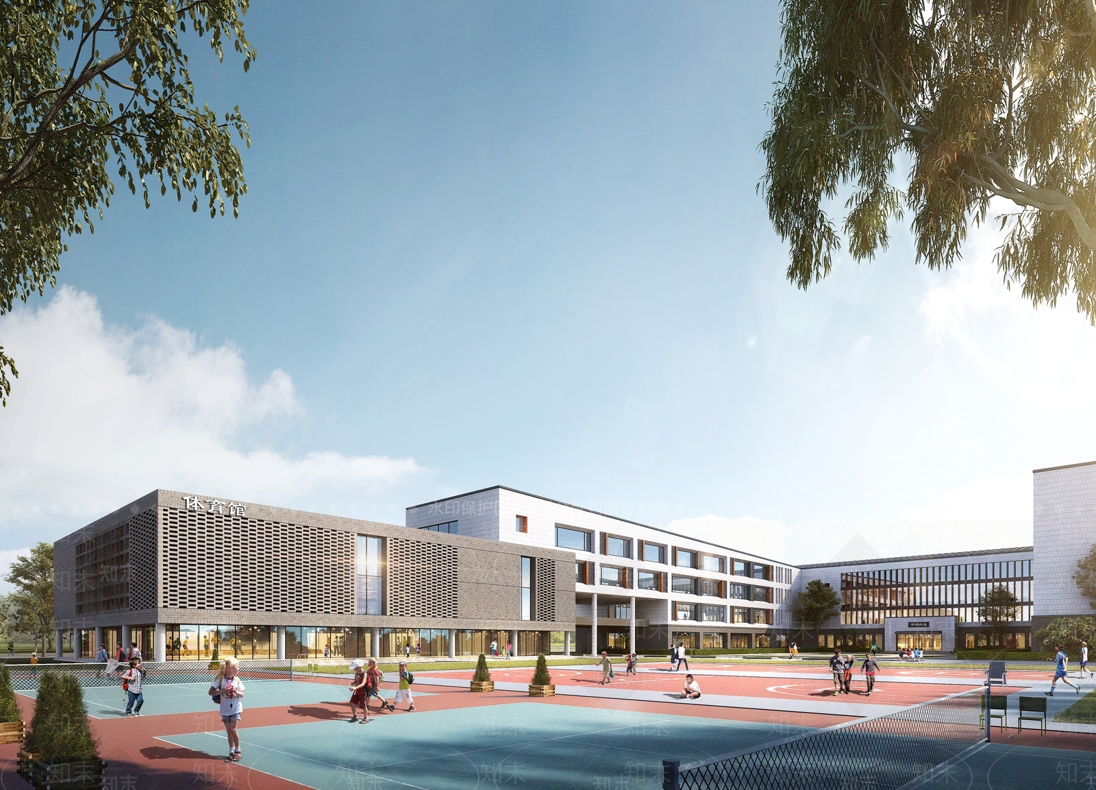 新中式学校建筑SU模型下载【ID:1204872661】