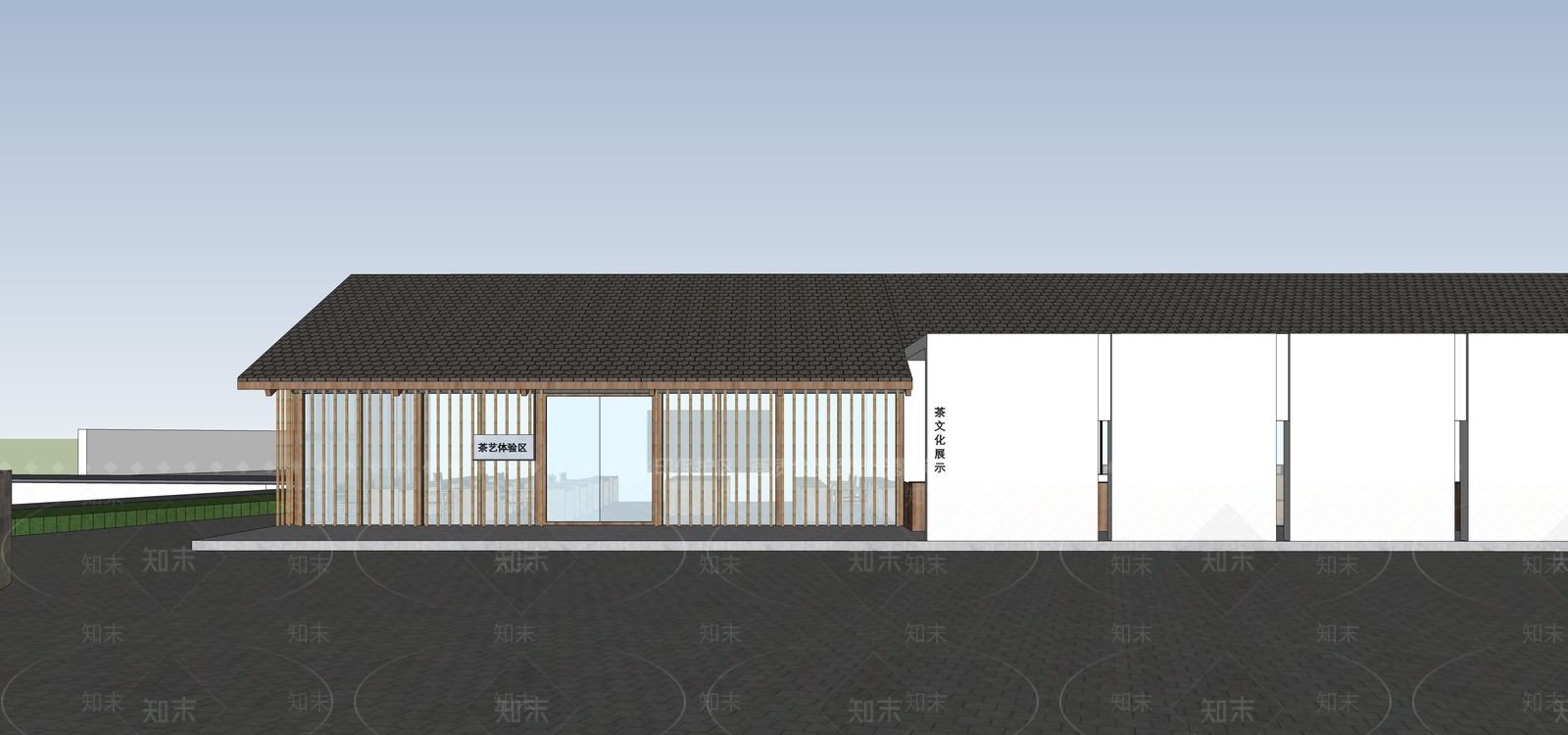 现代新中式展览馆建筑SU模型下载【ID:1204877478】