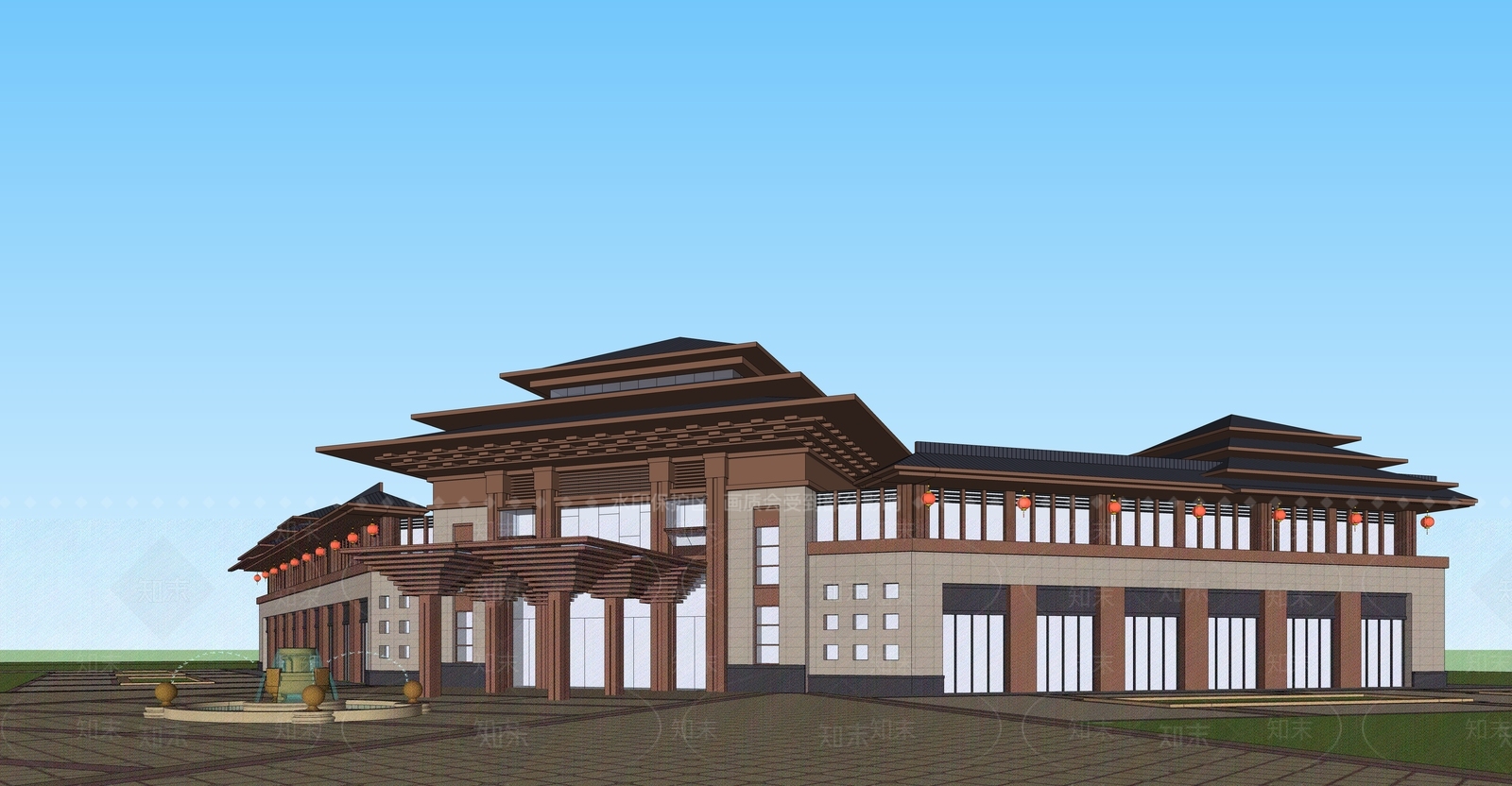 现代中式其他公共建筑SU模型下载【ID:1204878091】