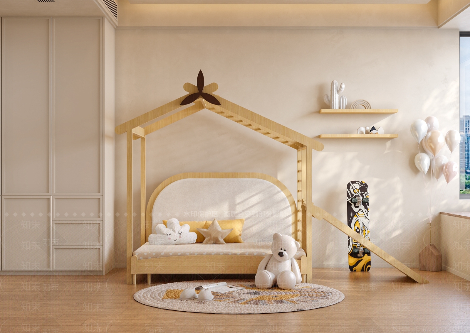奶油原木儿童床3D模型下载【ID:1204879083】
