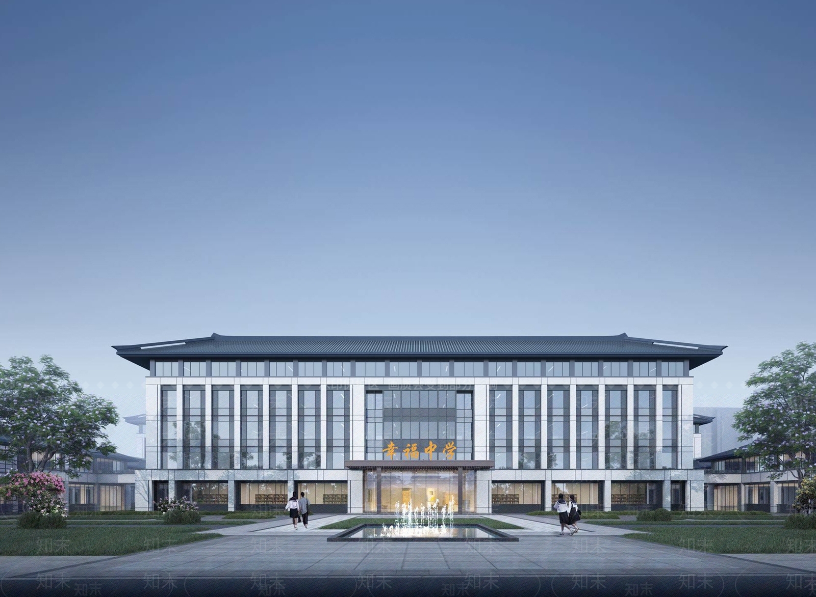 新中式学校建筑SU模型下载【ID:1204879048】