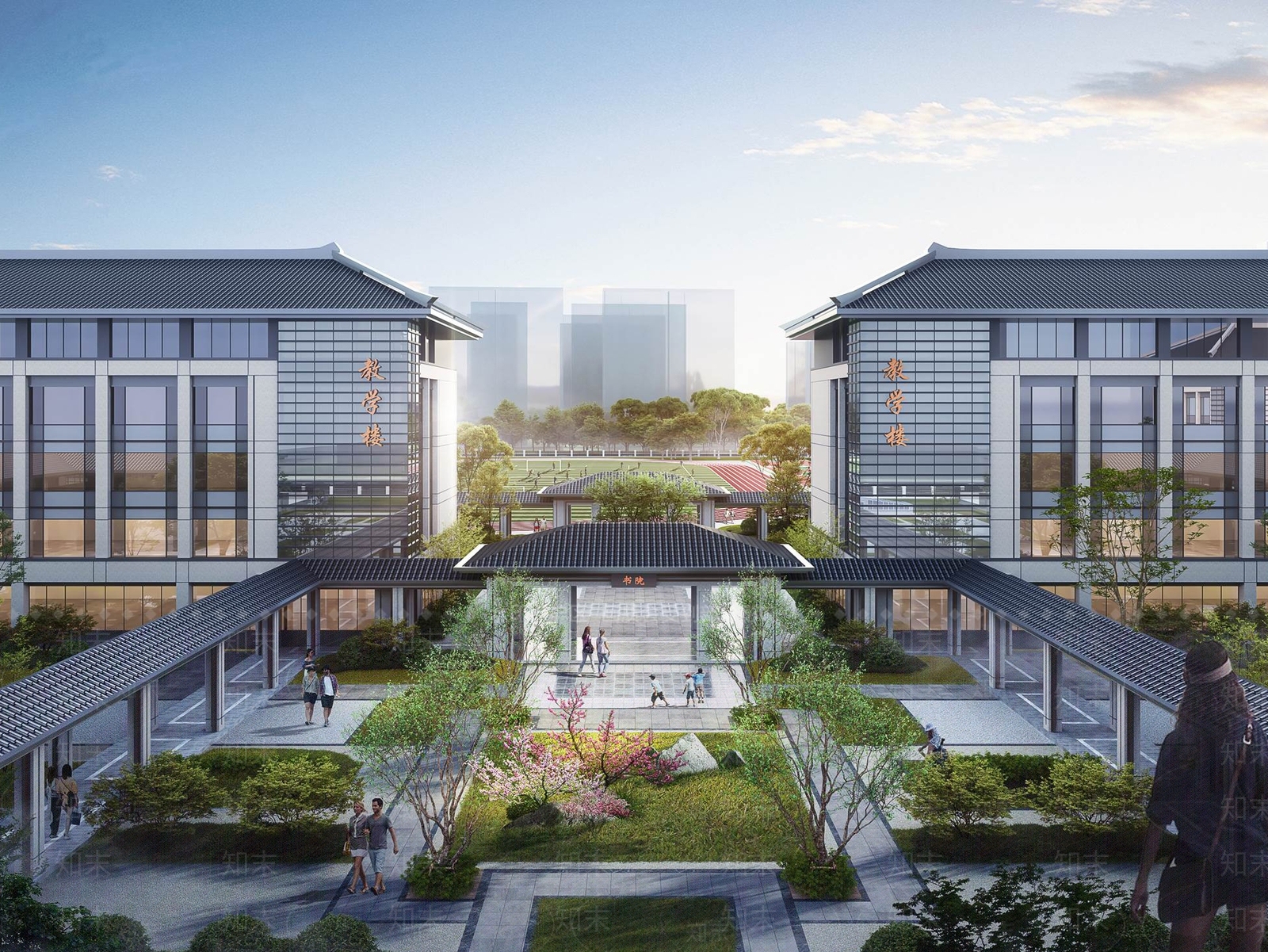 新中式学校建筑SU模型下载【ID:1204879048】