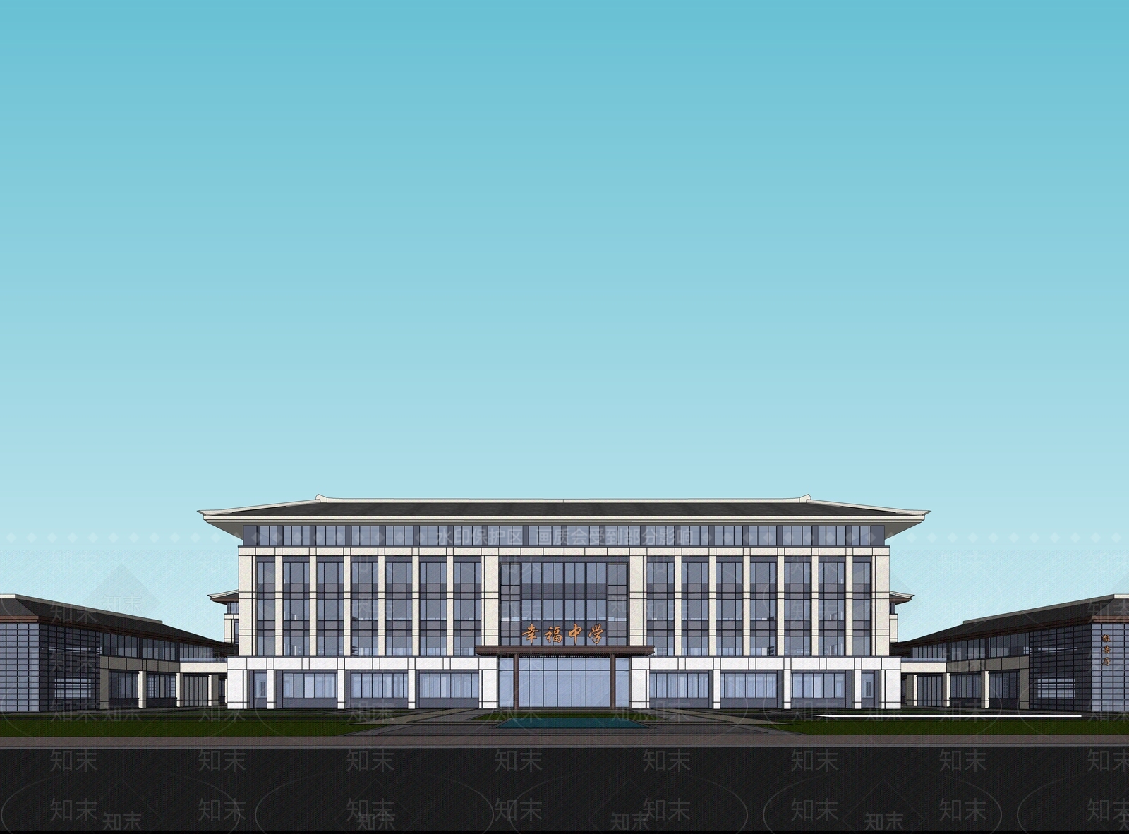 新中式学校建筑SU模型下载【ID:1204879048】