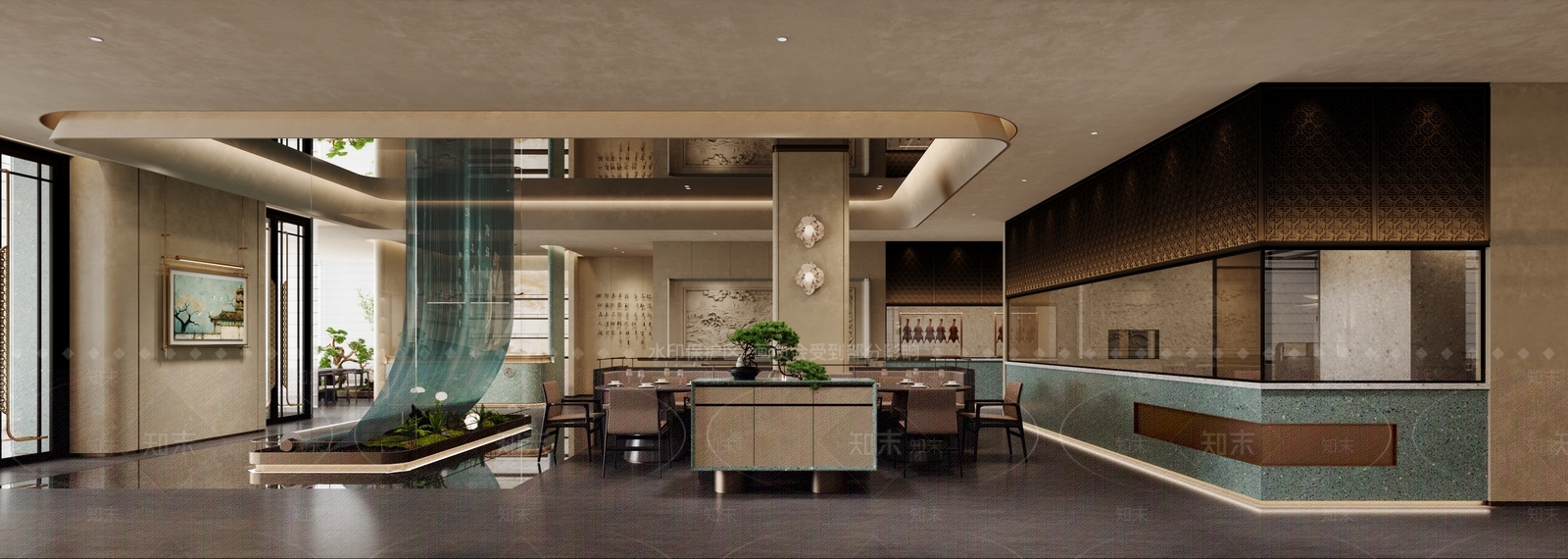 现代酒店餐厅3D模型下载【ID:1221900642】