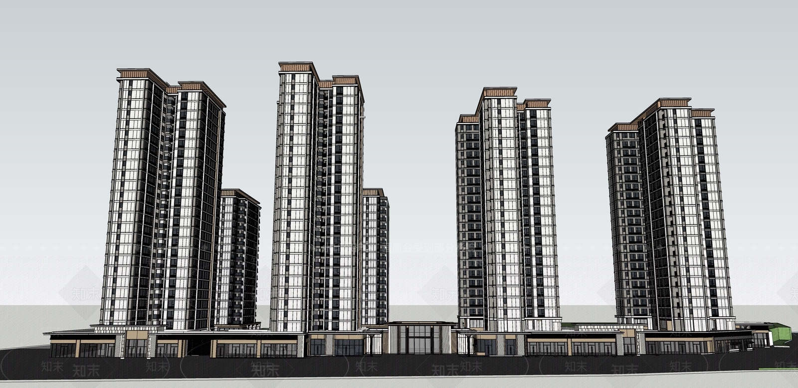 简约现代小区建筑SU模型下载【ID:1204882031】