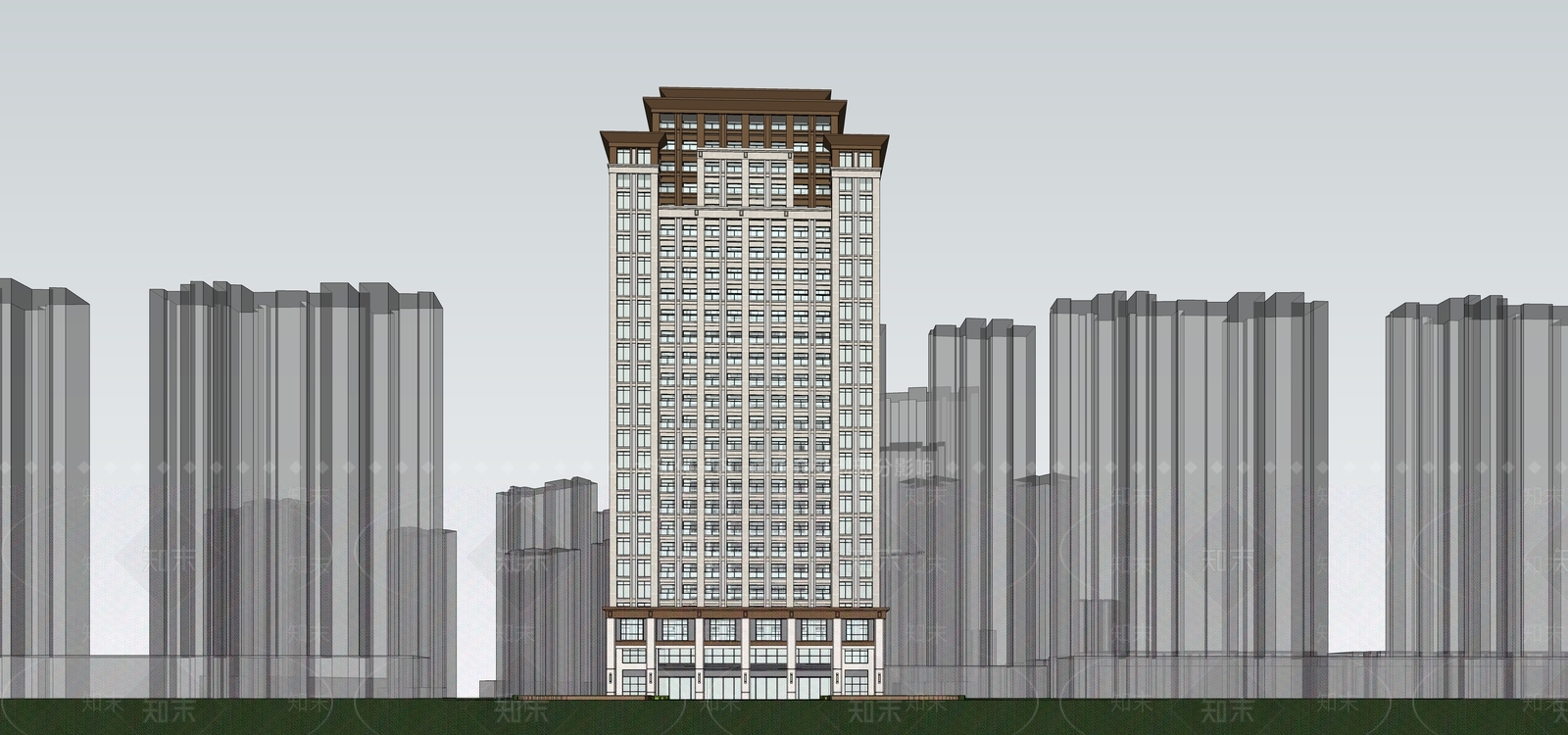 新中式高层住宅SU模型下载【ID:1204884682】
