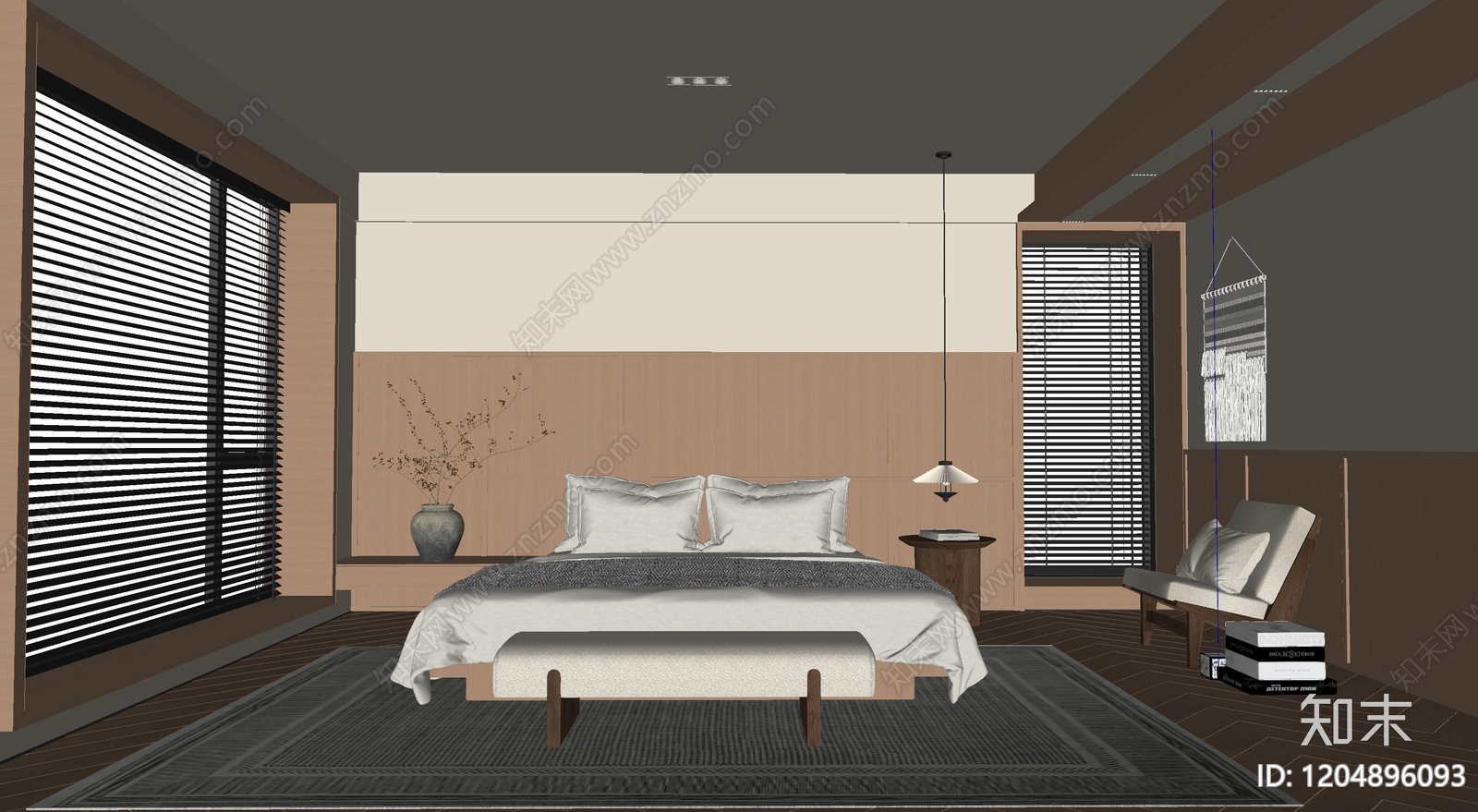 现代原木家居卧室SU模型下载【ID:1204896093】