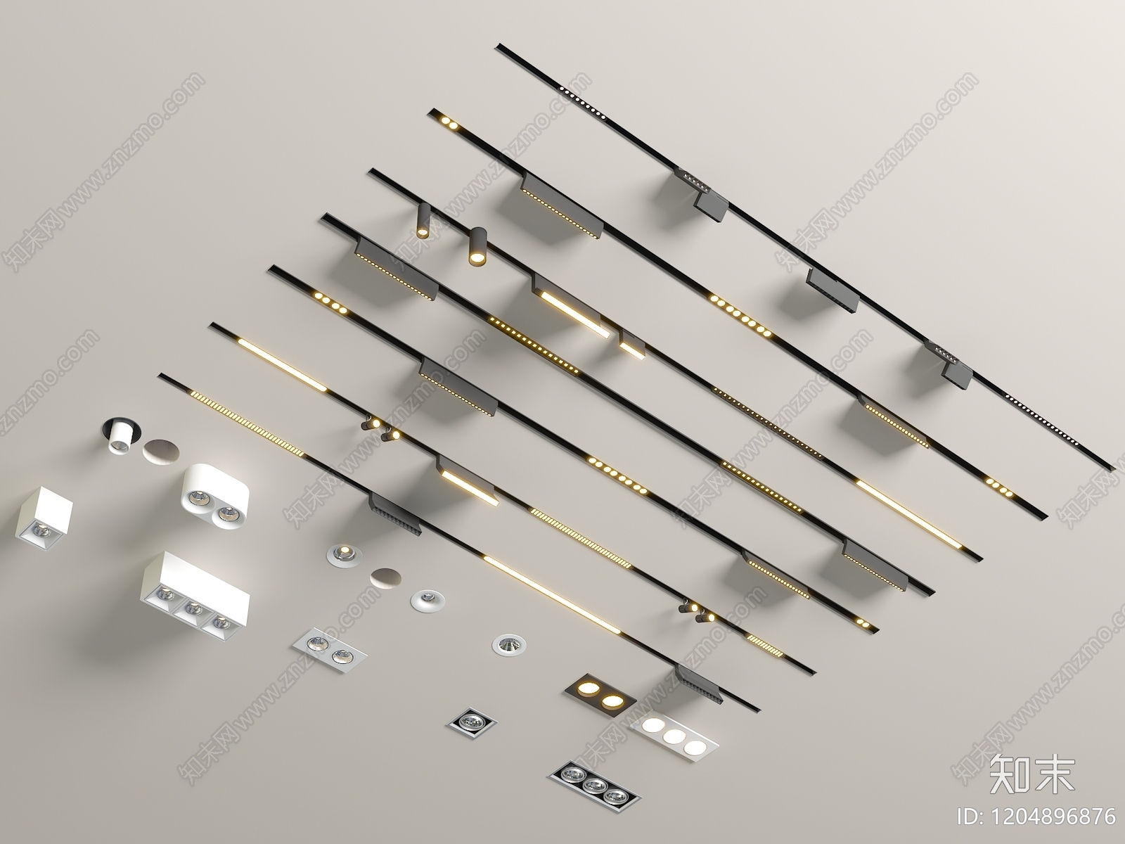 现代筒灯射灯组合3D模型下载【ID:1204896876】