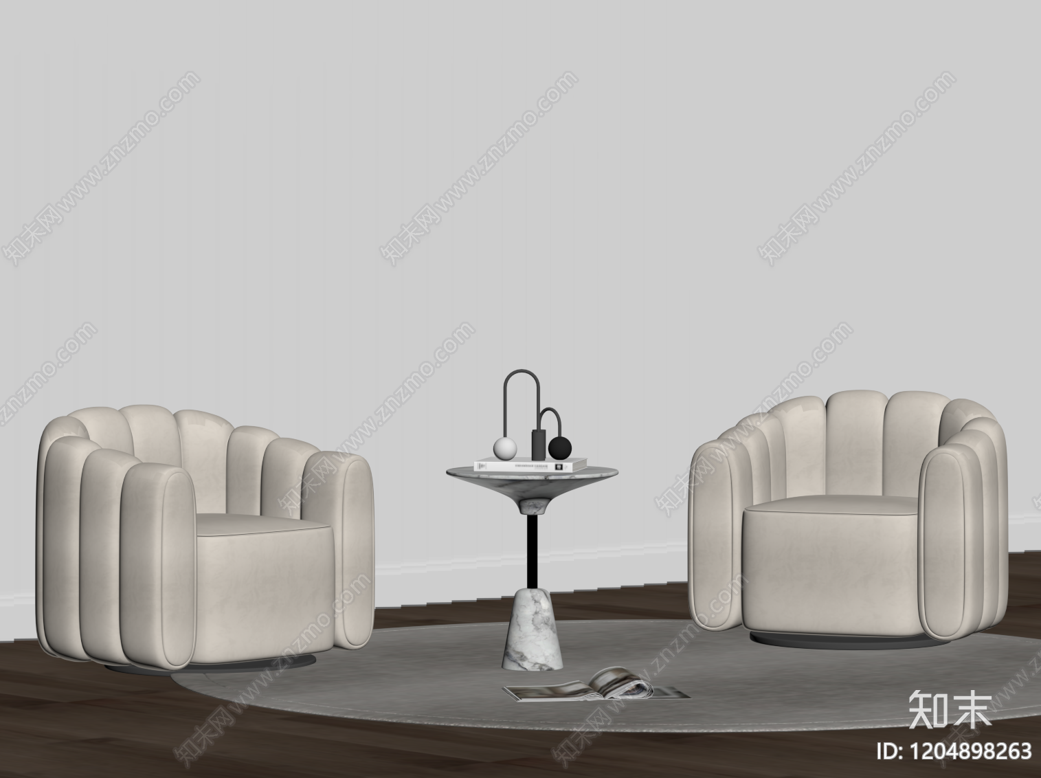 现代奶油单人沙发SU模型下载【ID:1204898263】