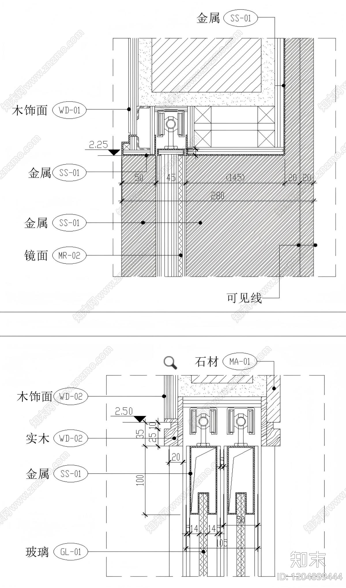 推拉门节点cad施工图下载【ID:1204899444】