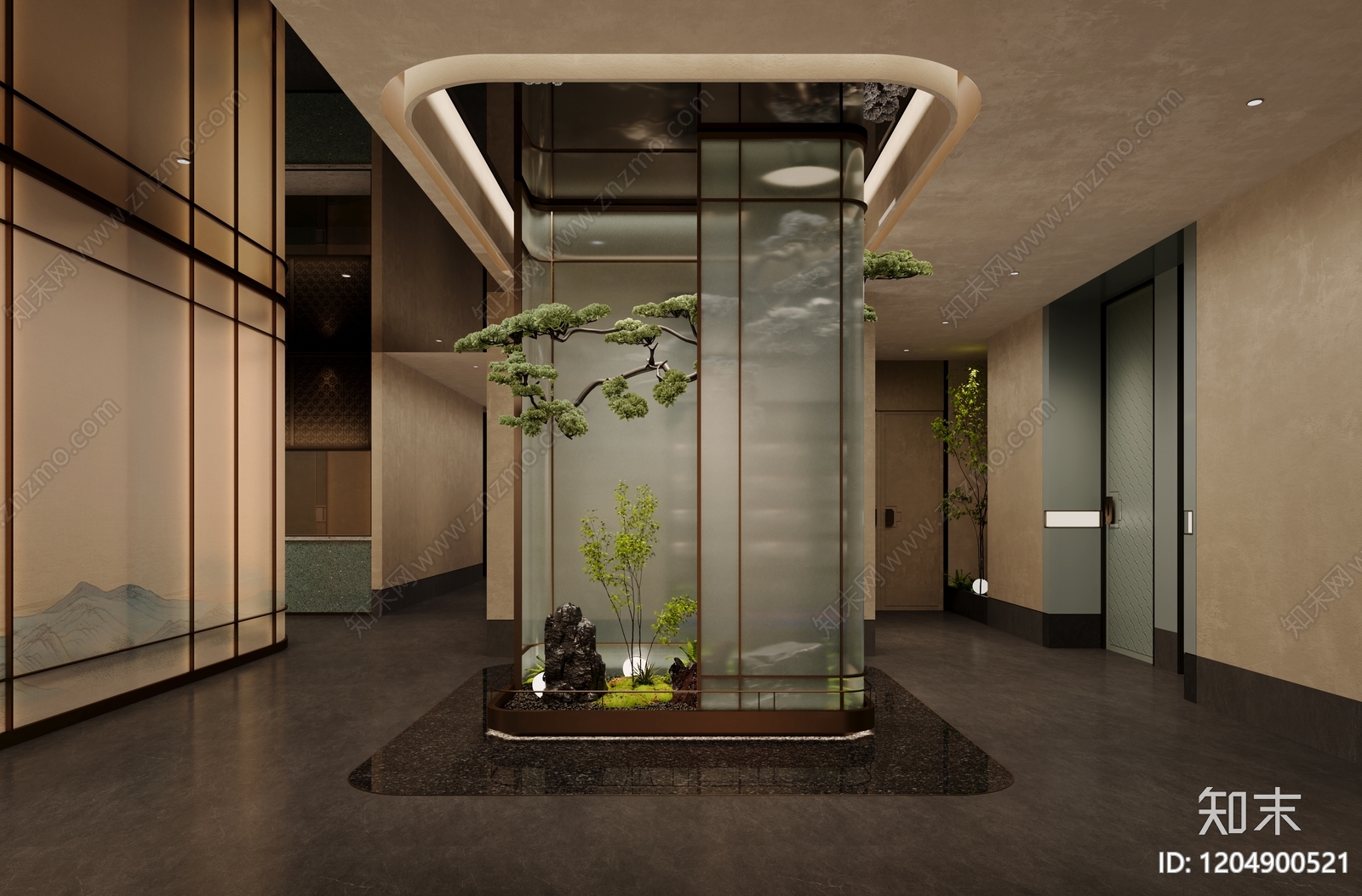 现代室内景观3D模型渲染效果图