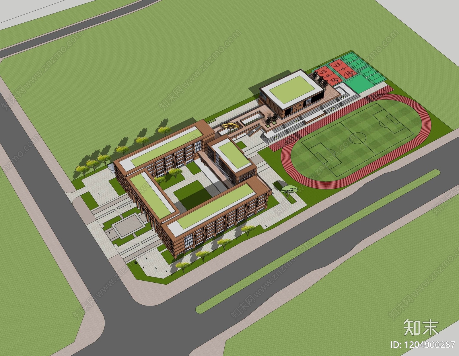 现代新中式学校建筑SU模型下载【ID:1204900287】