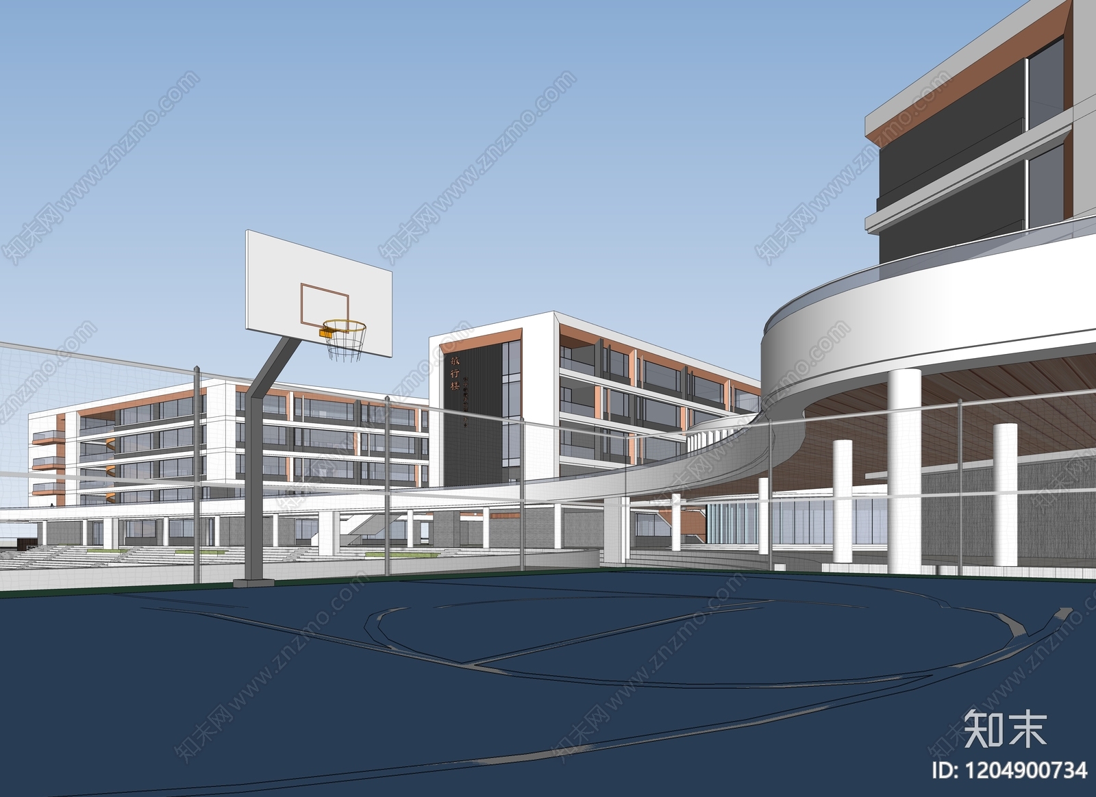 现代新中式学校建筑SU模型下载【ID:1204900734】