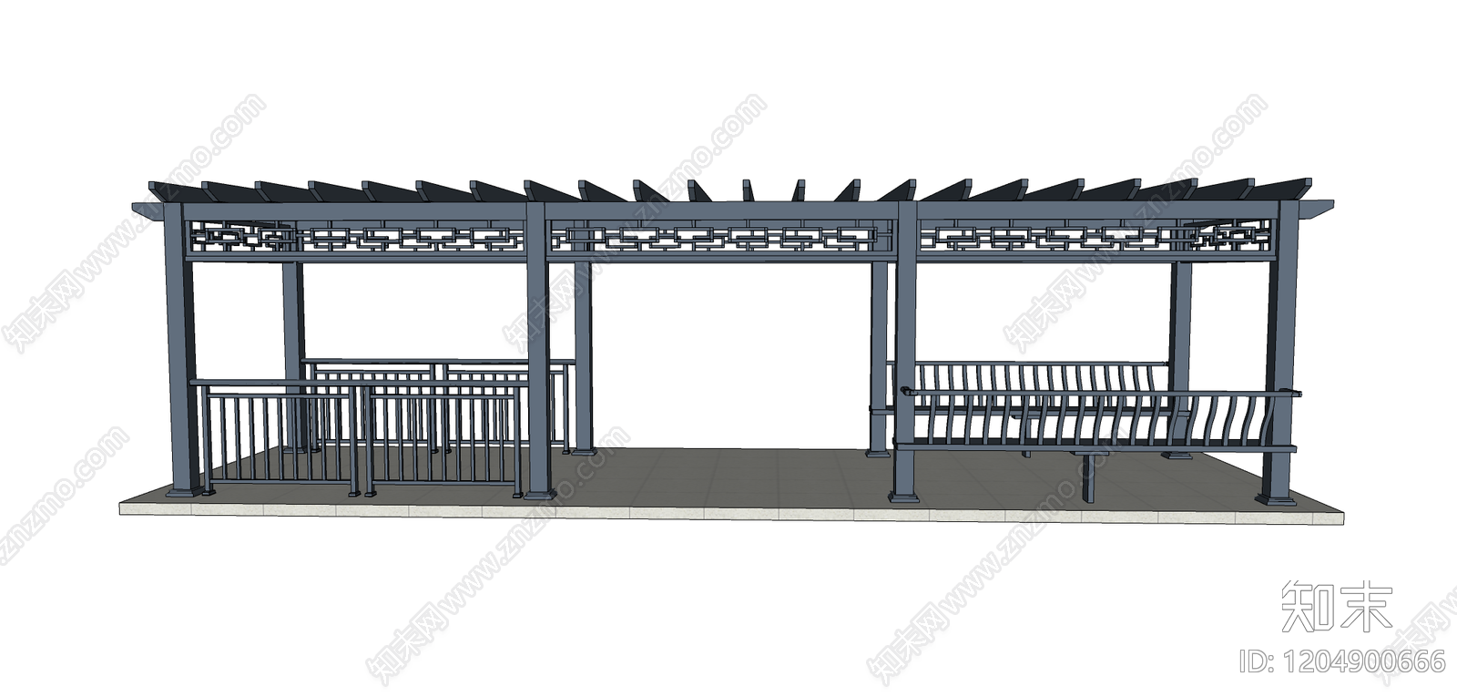 现代新中式廊架SU模型下载【ID:1204900666】