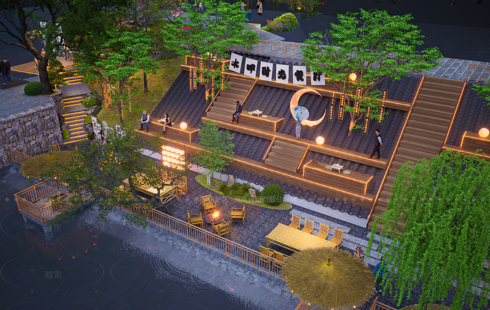 新中式禅意屋顶花园SU模型下载【ID:1204905284】