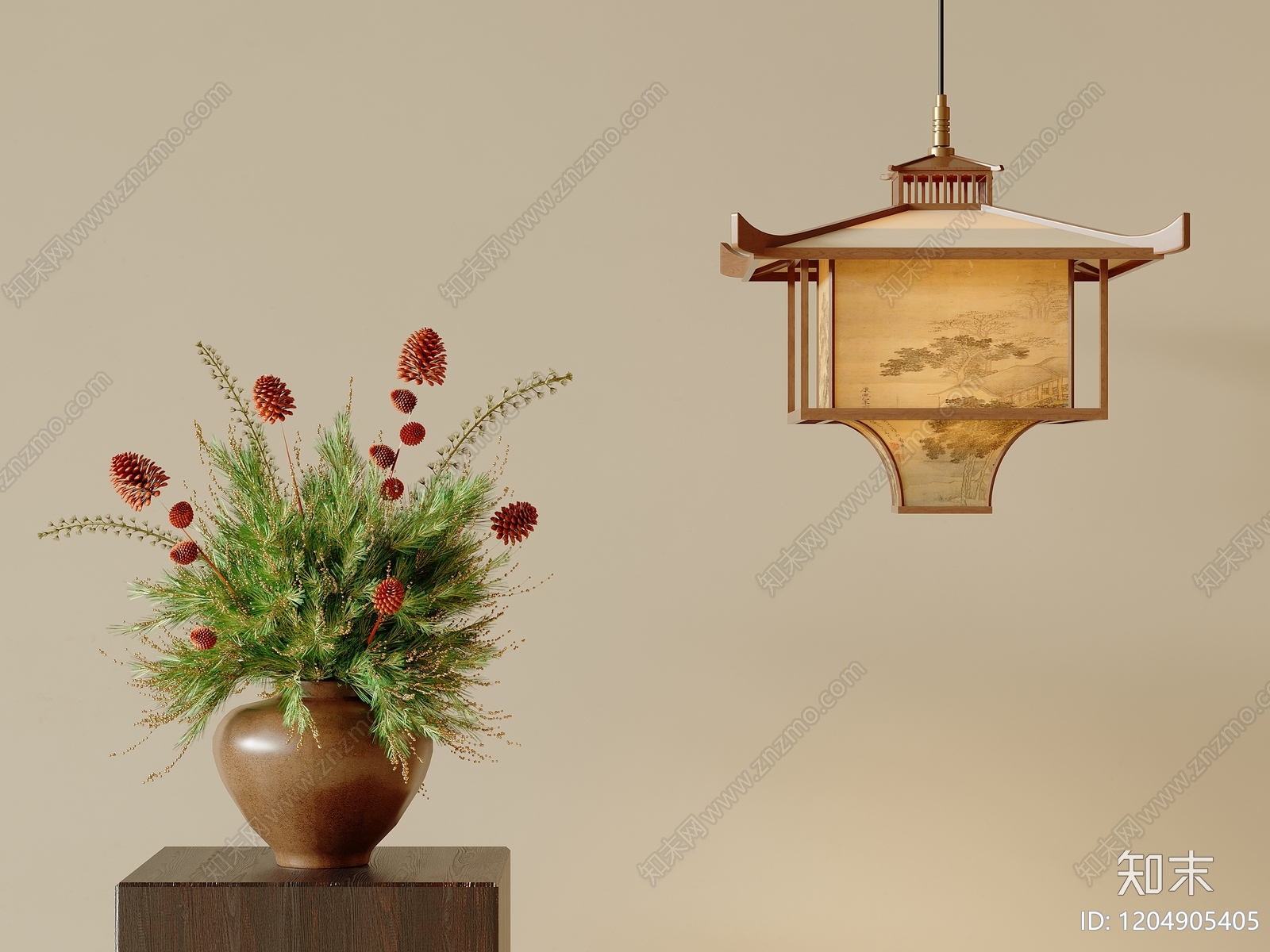 新中式花艺3D模型下载【ID:1204905405】