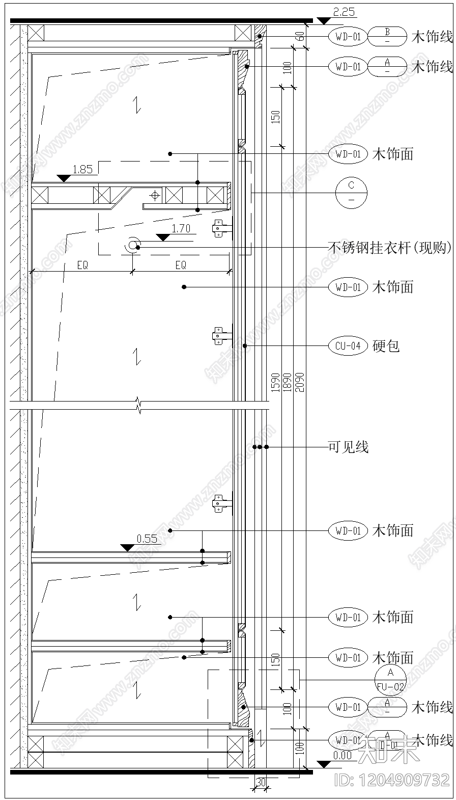 现代柜子cad施工图下载【ID:1204909732】