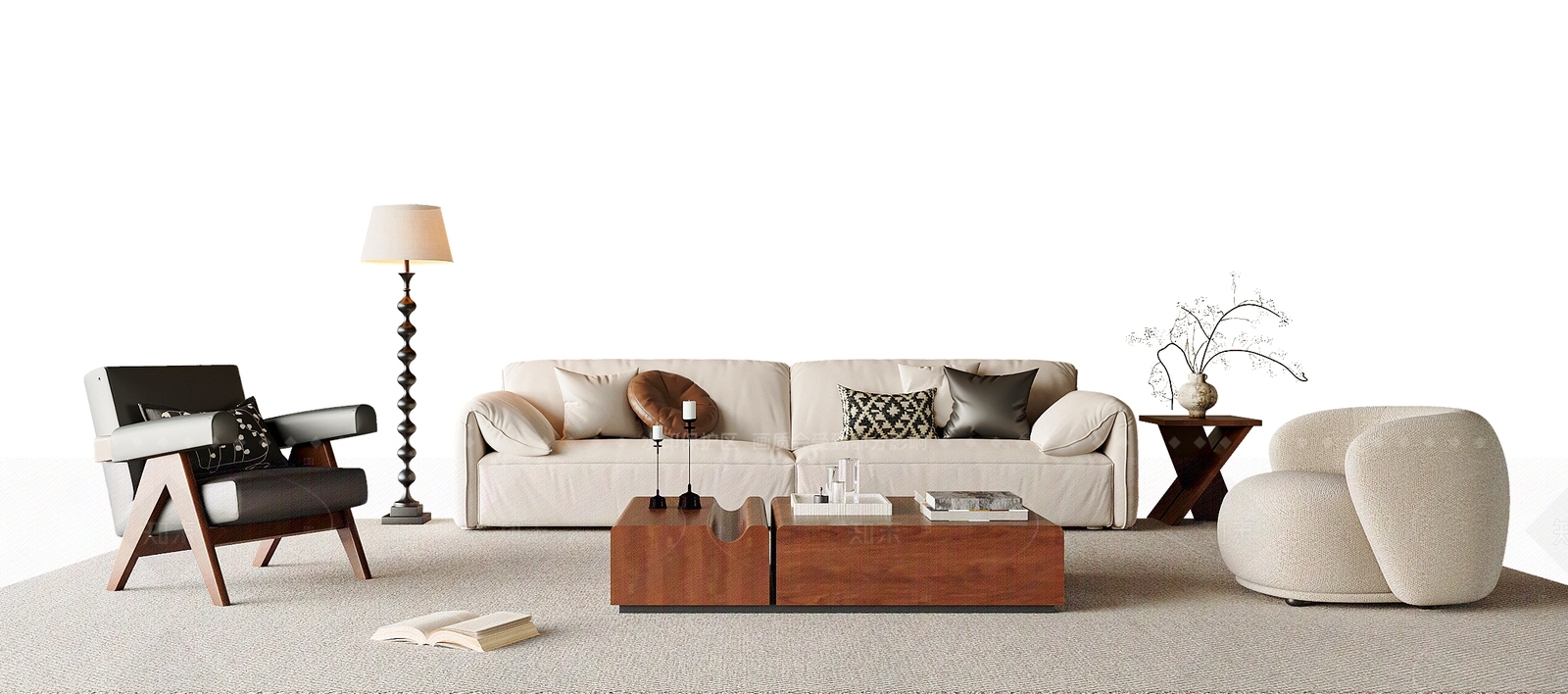 现代中古沙发组合SU模型下载【ID:1204910250】