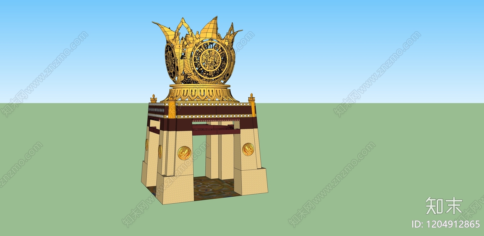 中式寺庙建筑SU模型下载【ID:1204912865】