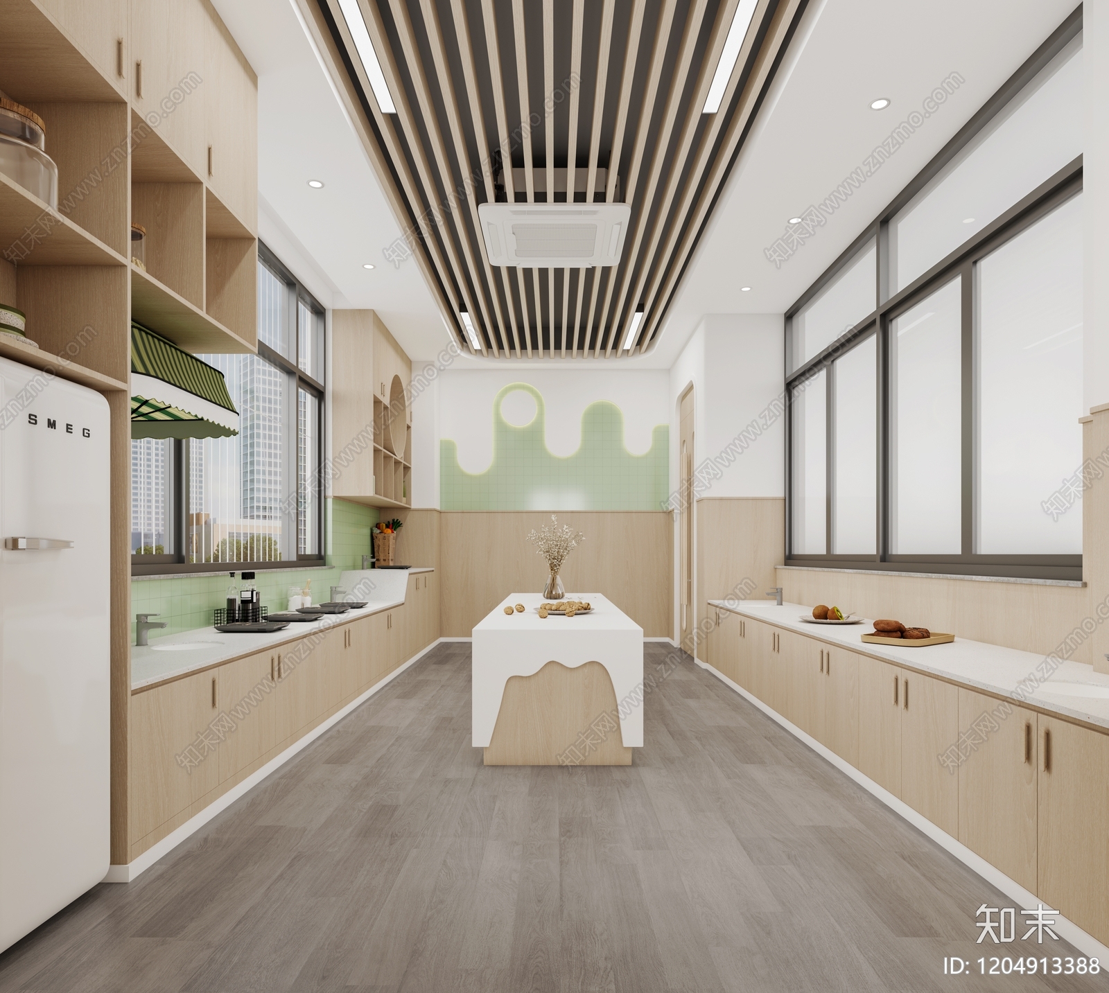 现代原木幼儿园3D模型下载【ID:1204913388】
