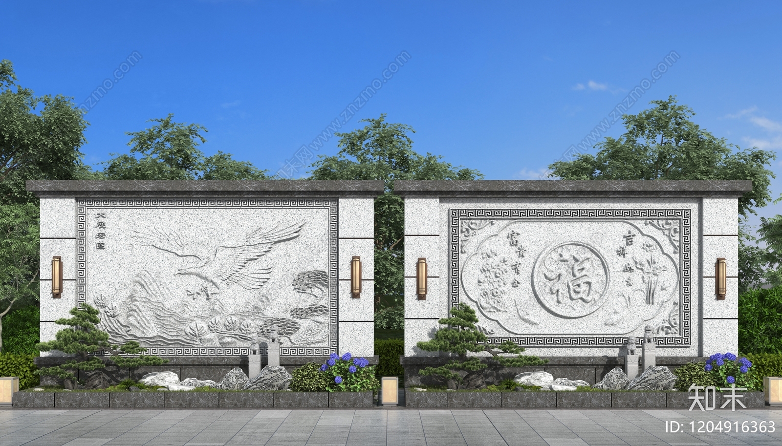 新中式中式景墙SU模型下载【ID:1204916363】