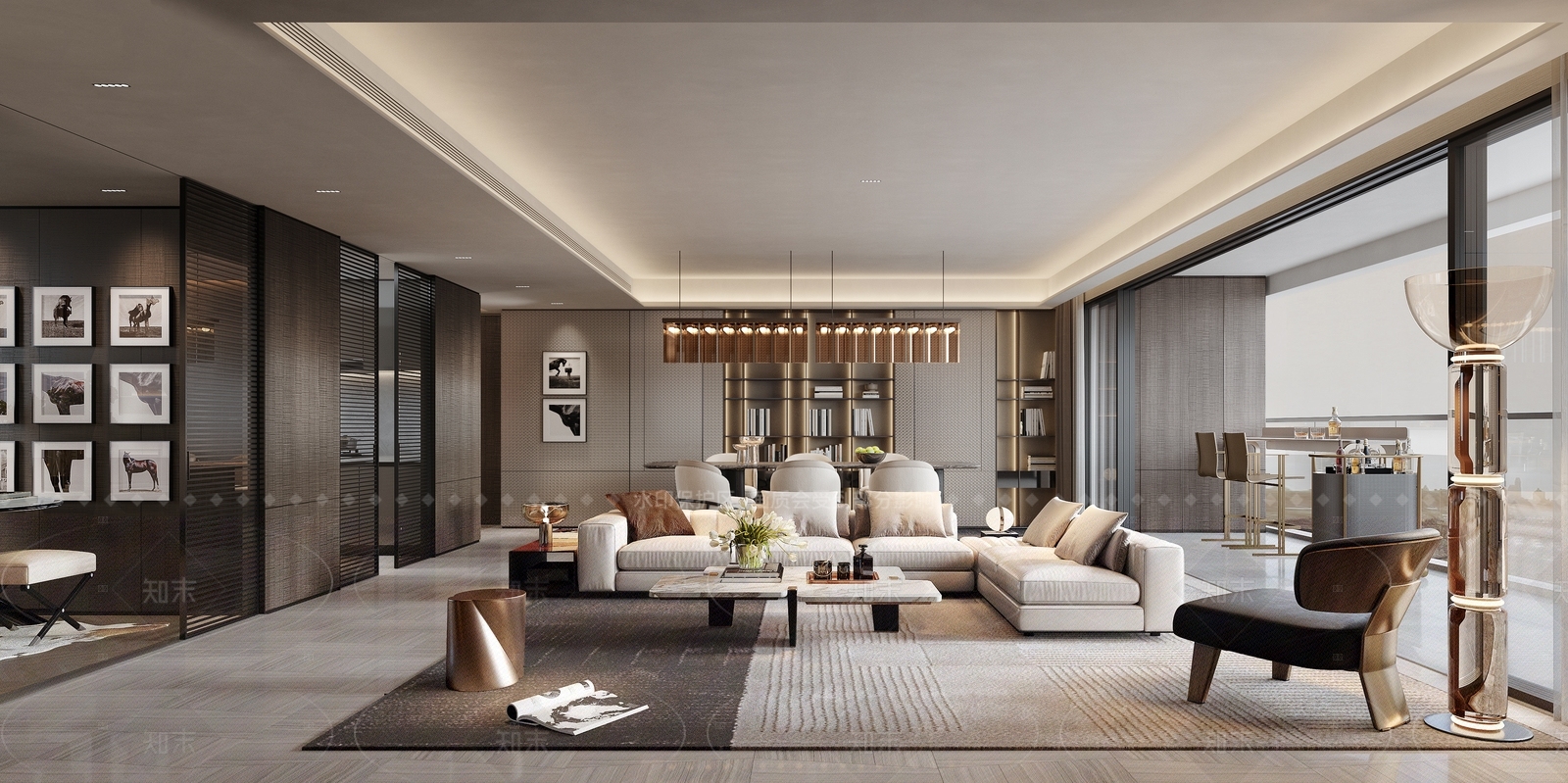 现代新中式大平层客餐厅3D模型下载【ID:1204918539】