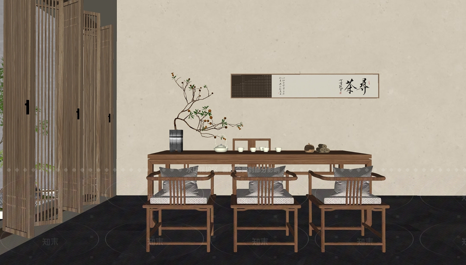 新中式茶桌椅SU模型下载【ID:1204964881】