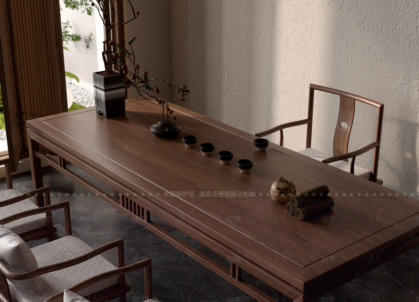 新中式茶桌椅SU模型下载【ID:1204964881】