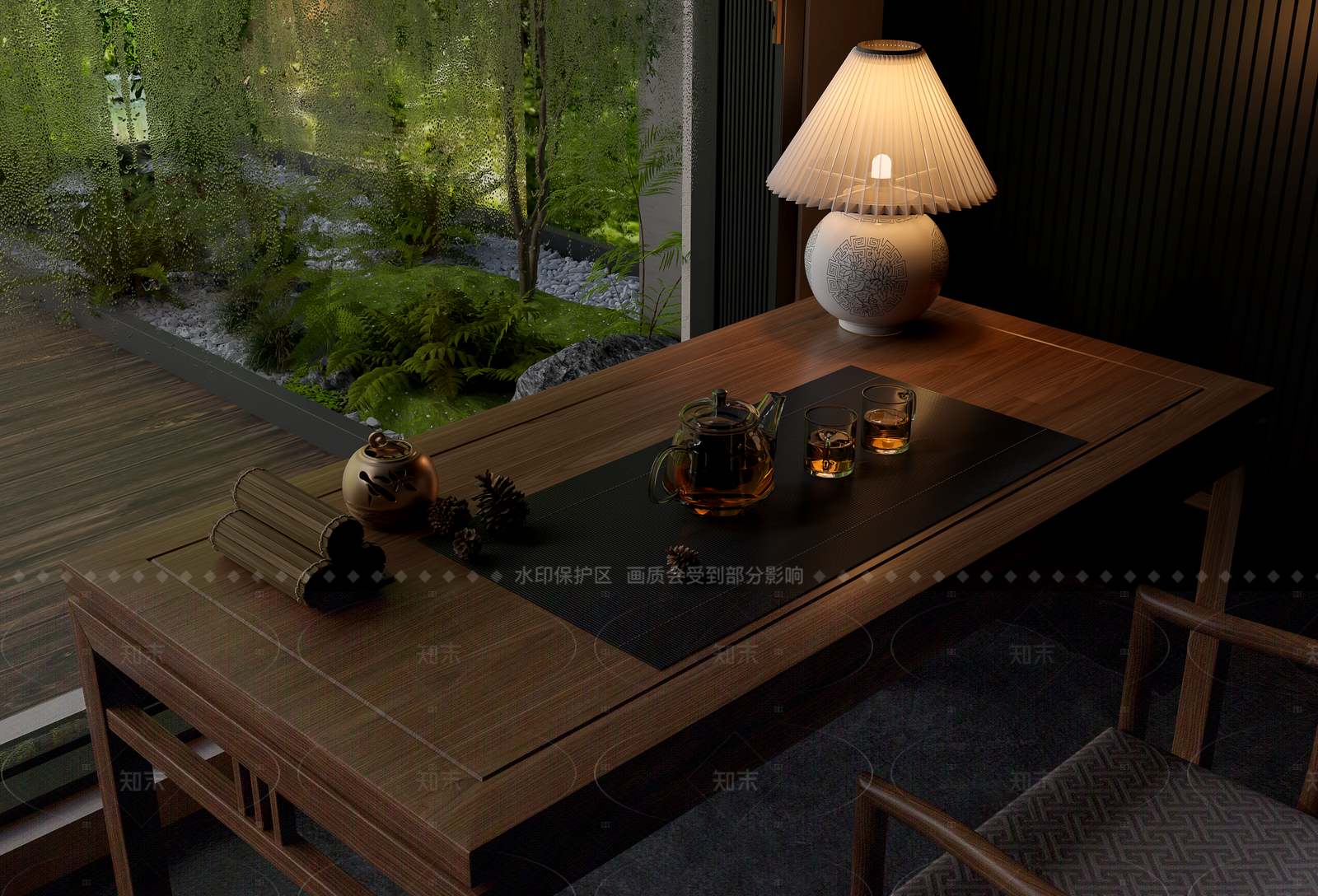 新中式禅意茶桌椅SU模型下载【ID:1204966151】