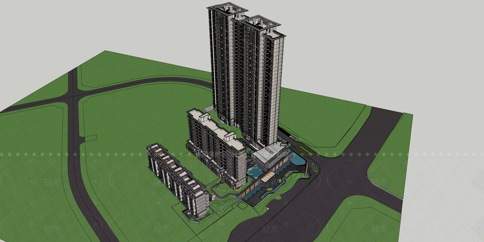 现代小区建筑SU模型下载【ID:1204930038】