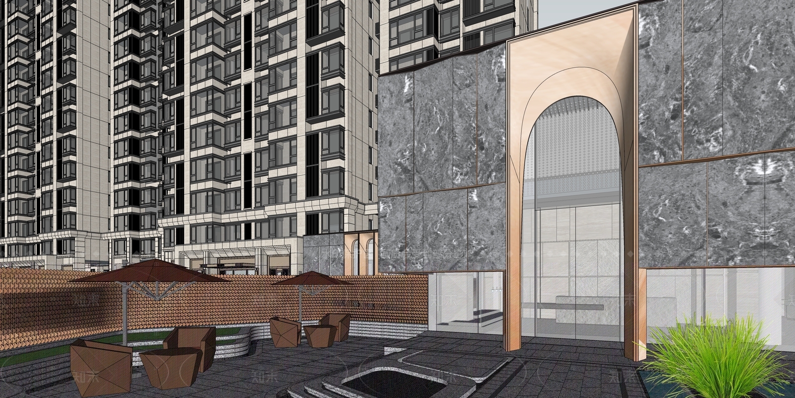 现代小区建筑SU模型下载【ID:1204930038】