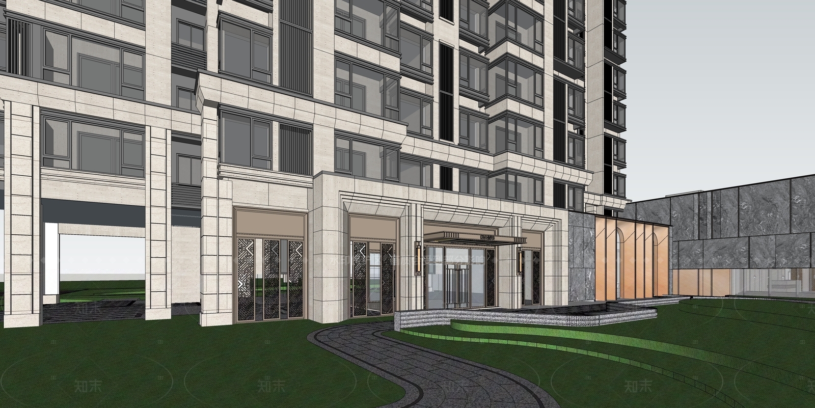 现代小区建筑SU模型下载【ID:1204930038】