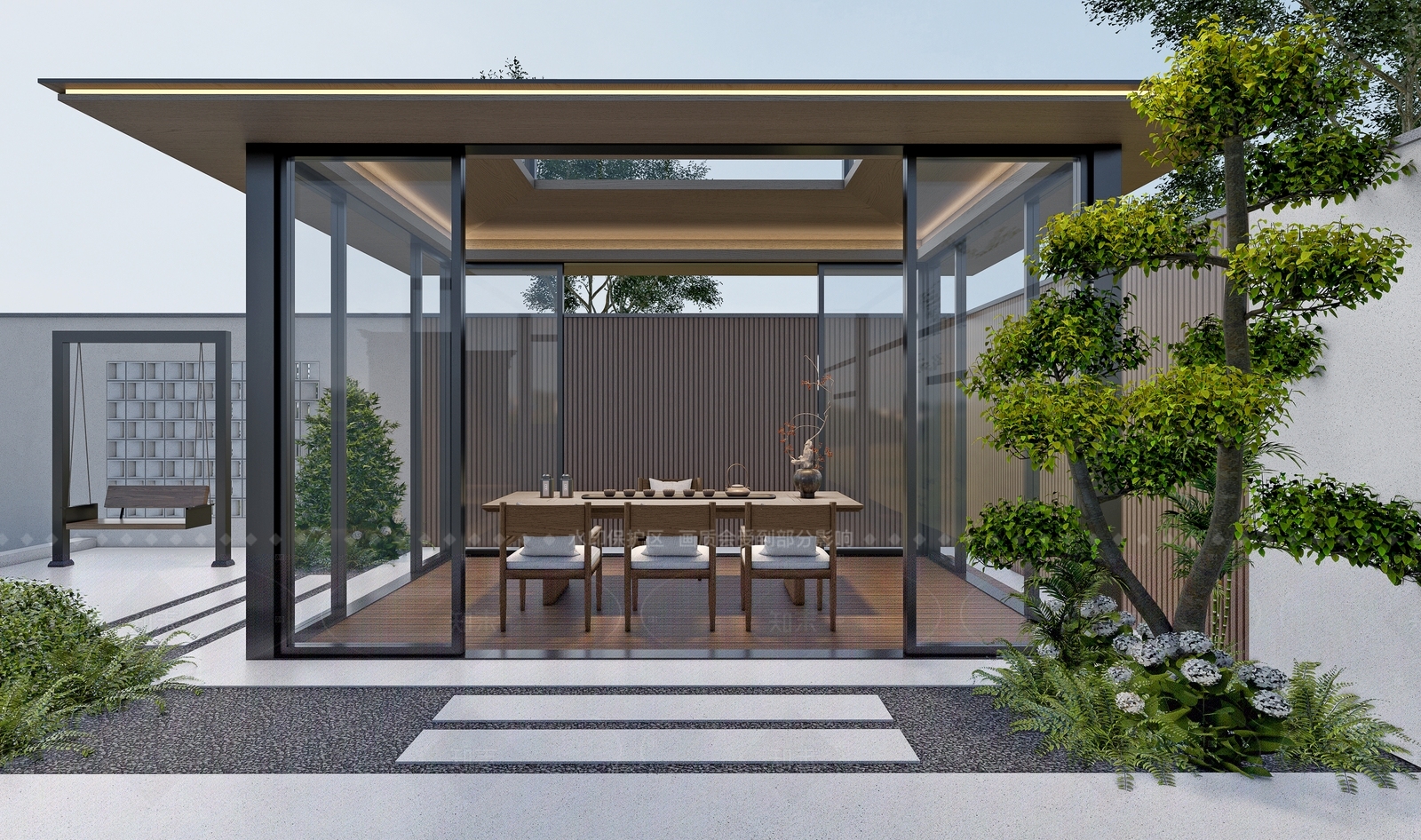 现代新中式别墅庭院SU模型下载【ID:1204932556】