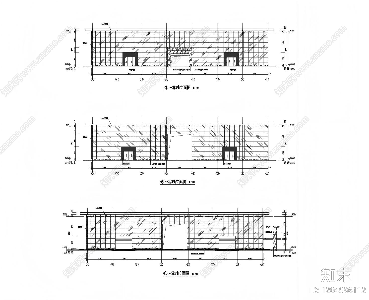 现代产业园建筑cad施工图下载【ID:1204936112】