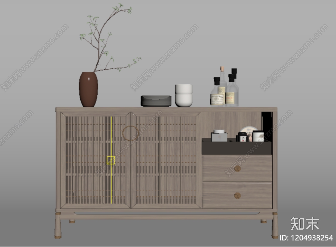 新中式餐边柜SU模型下载【ID:1204938254】
