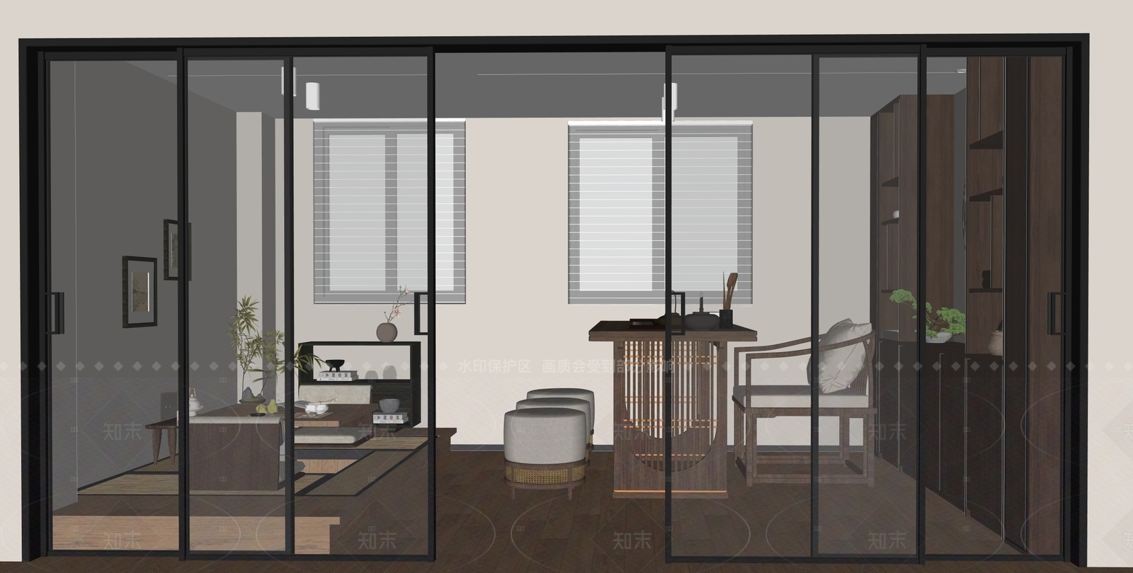 现代新中式茶室SU模型下载【ID:1204941334】