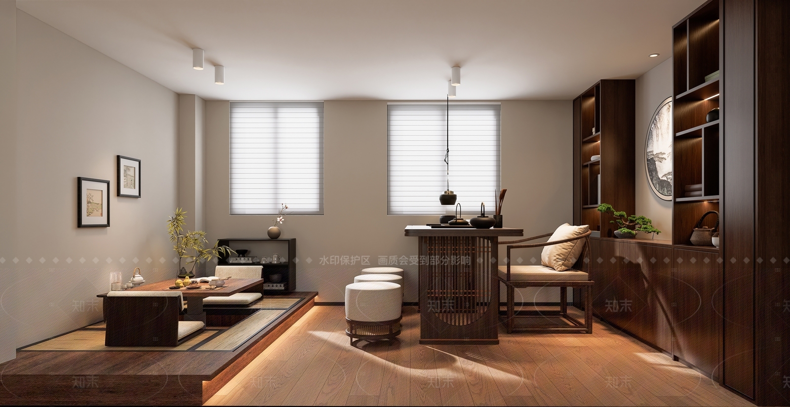 现代新中式茶室SU模型下载【ID:1204941334】