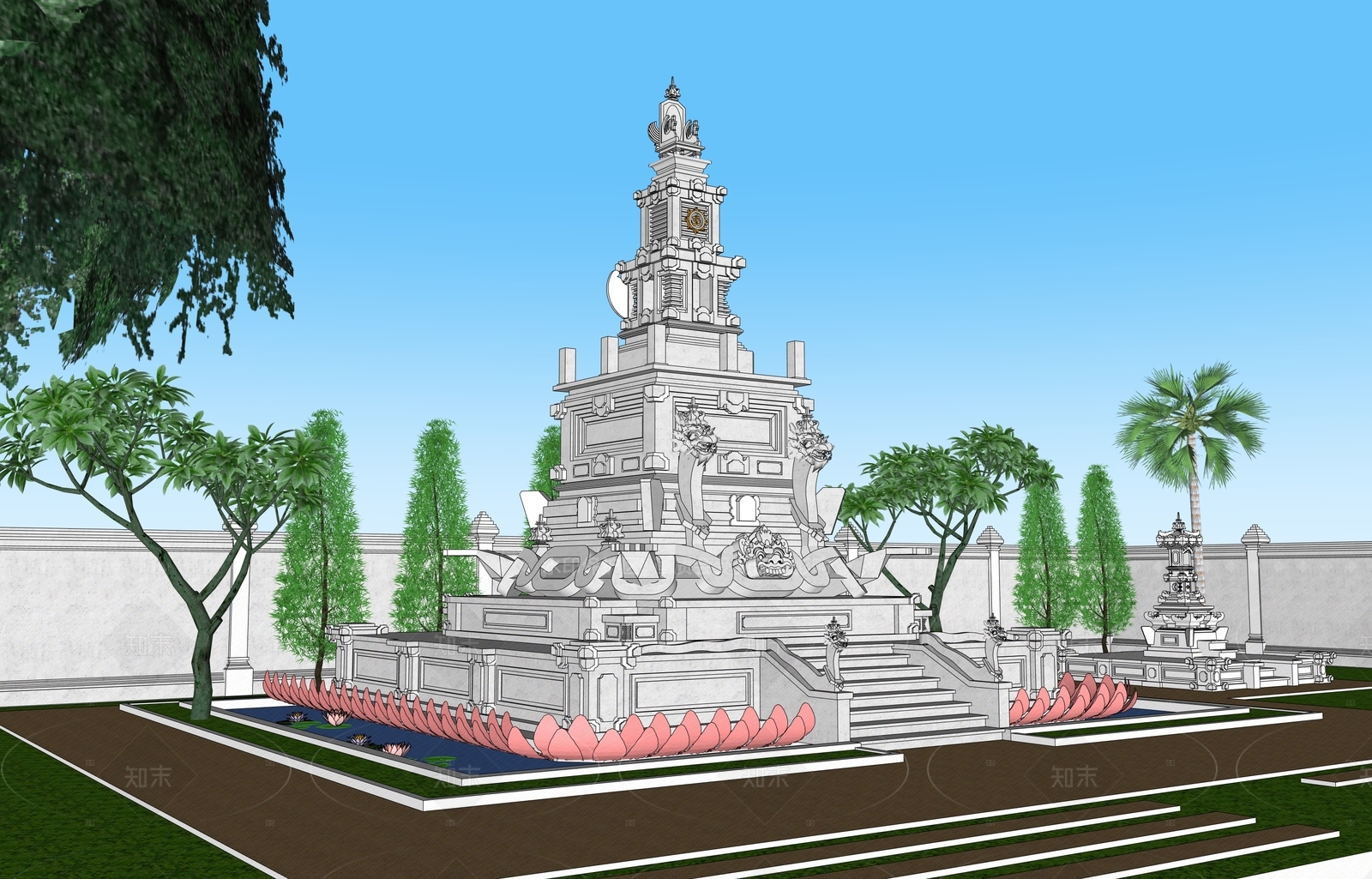复古寺庙建筑SU模型下载【ID:1204946544】
