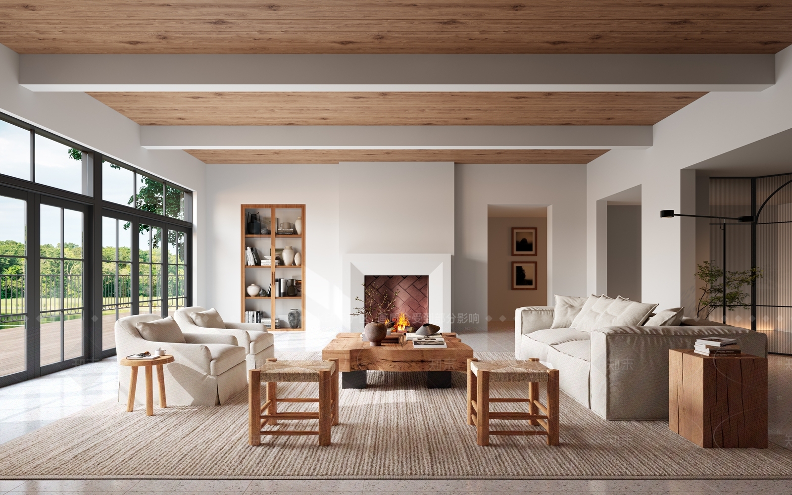 极简侘寂别墅客厅3D模型下载【ID:1204948993】