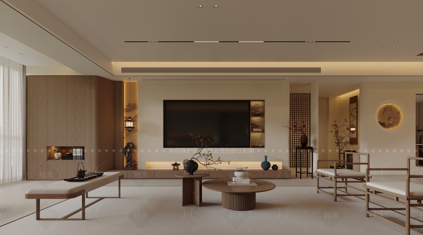 新中式原木家居客厅3D模型下载【ID:1204957448】