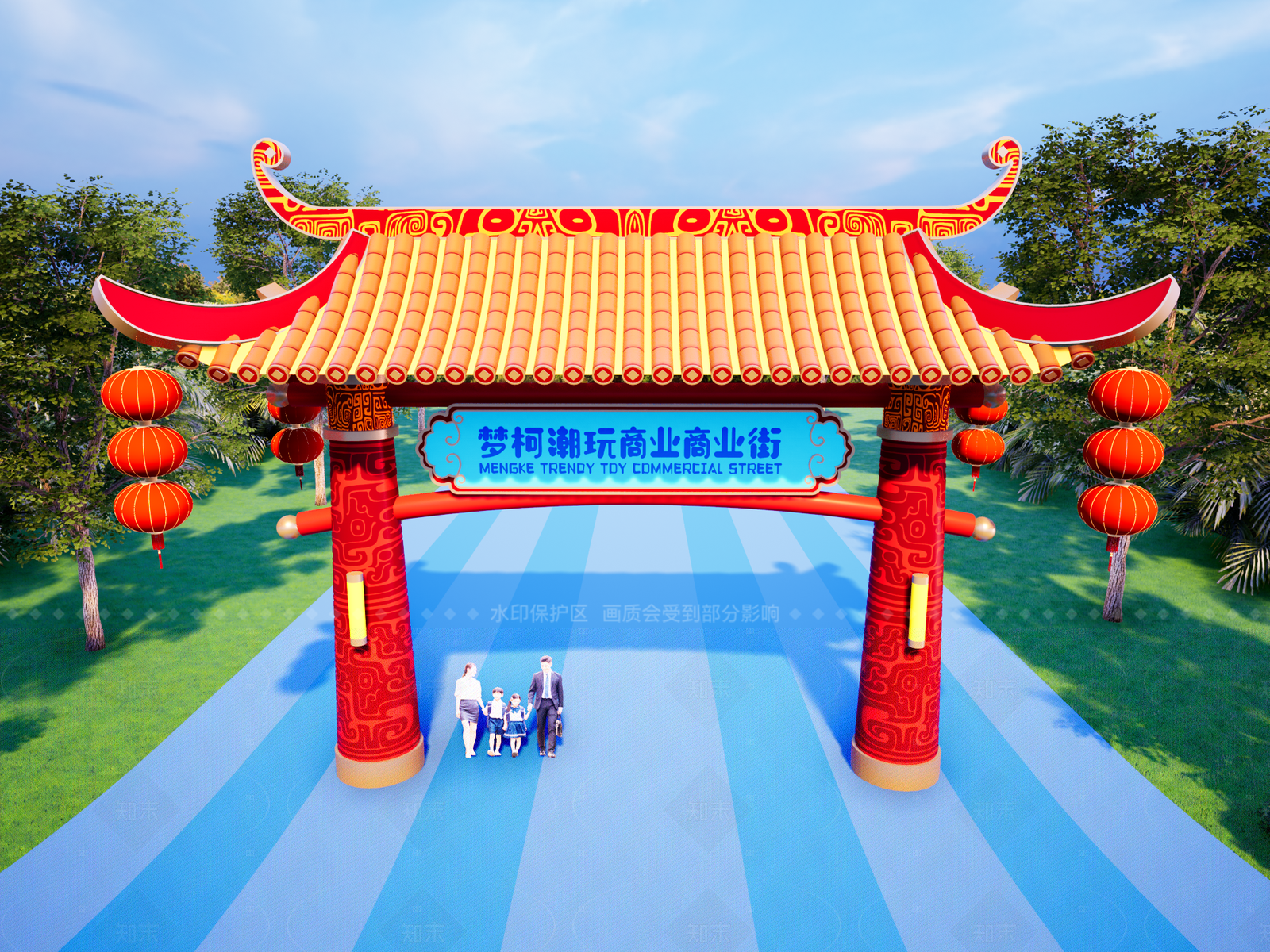 现代中式入口大门SU模型下载【ID:1204963650】