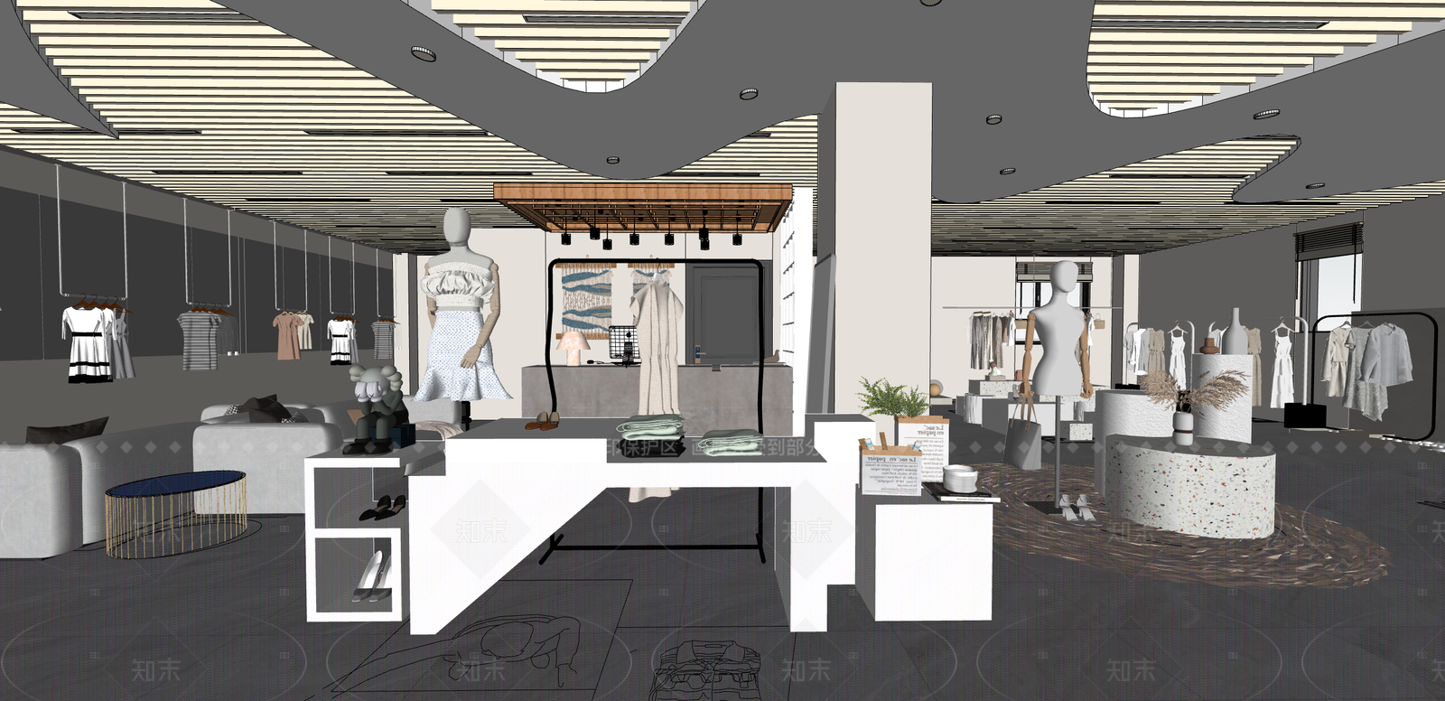 现代极简服装店SU模型下载【ID:1204966707】