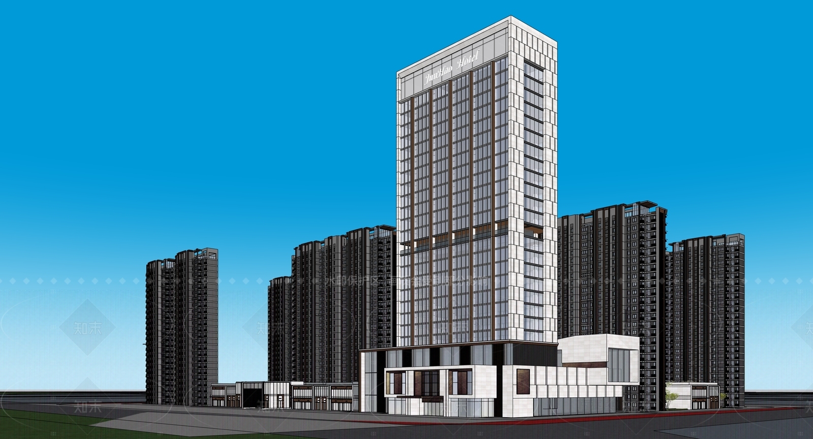 现代新中式高层住宅SU模型下载【ID:1204968410】