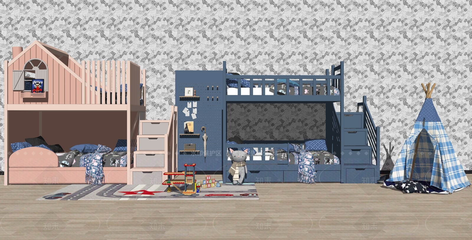 现代奶油上下床SU模型下载【ID:1204971552】
