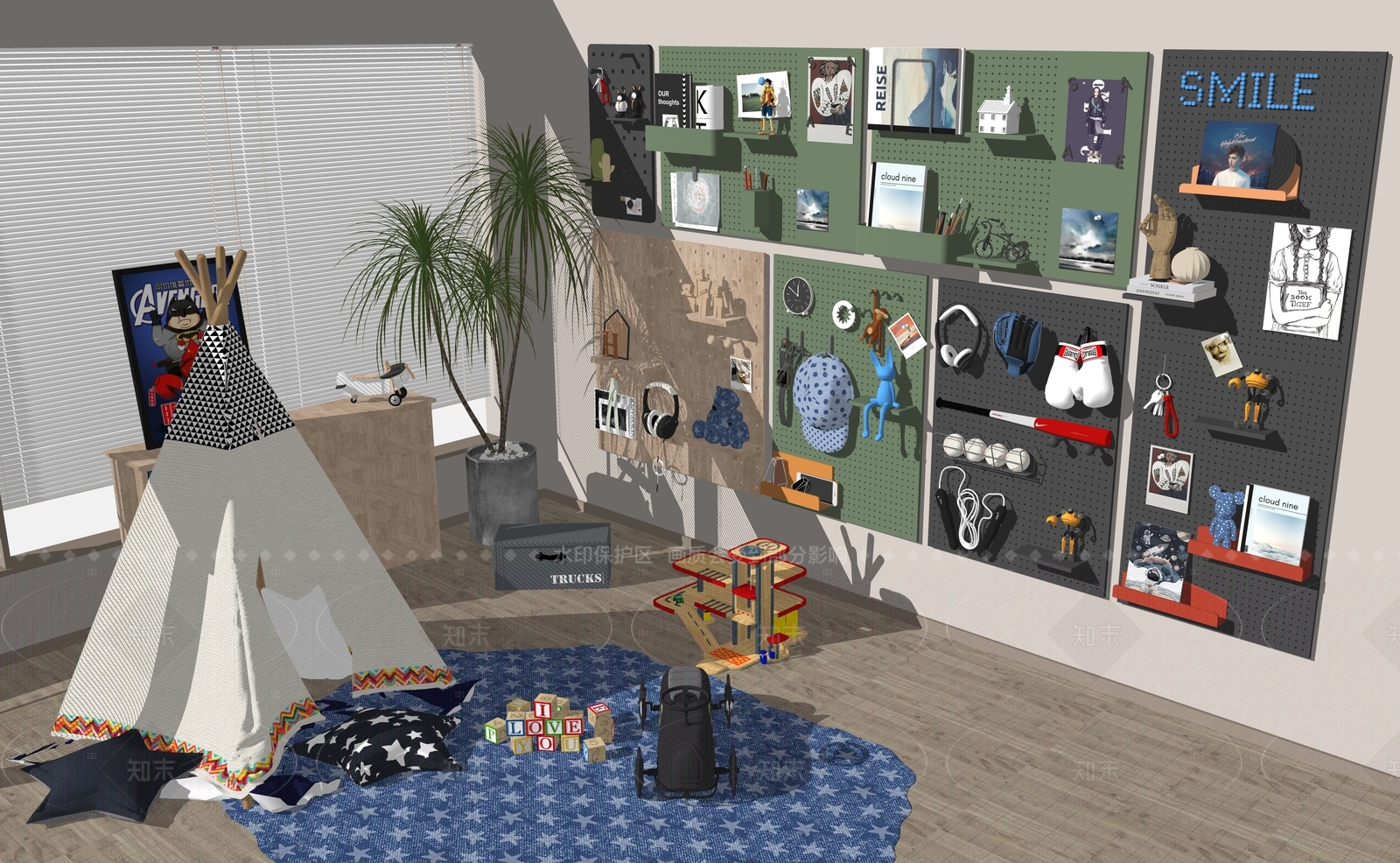 现代奶油护墙板SU模型下载【ID:1204973303】