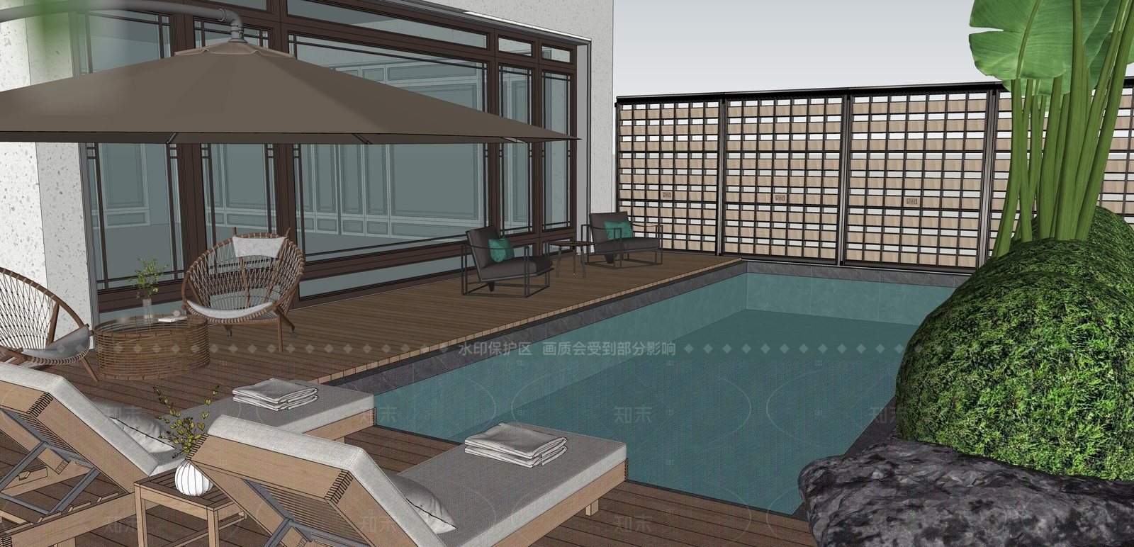 现代新中式别墅庭院SU模型下载【ID:1204980449】