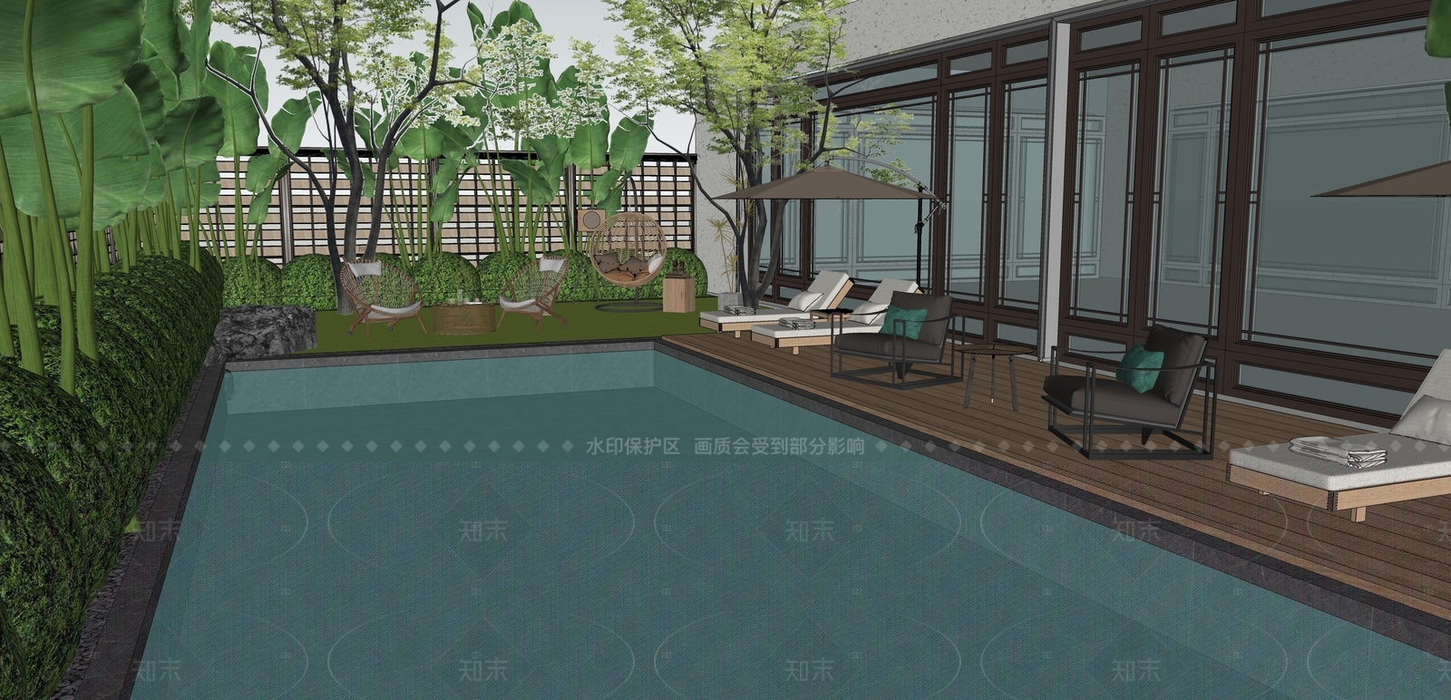 现代新中式别墅庭院SU模型下载【ID:1204980512】