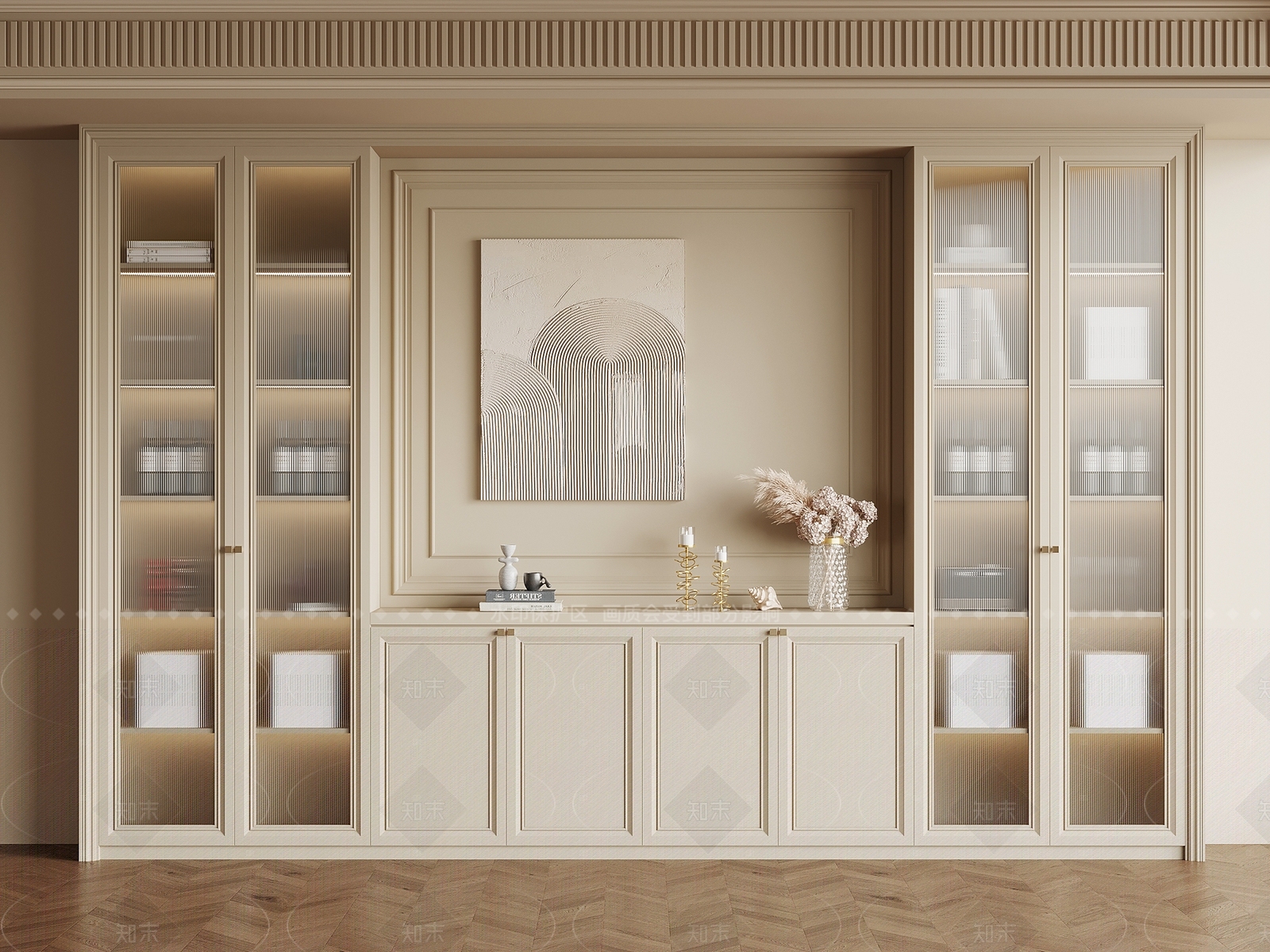 法式奶油书柜SU模型下载【ID:1204983023】