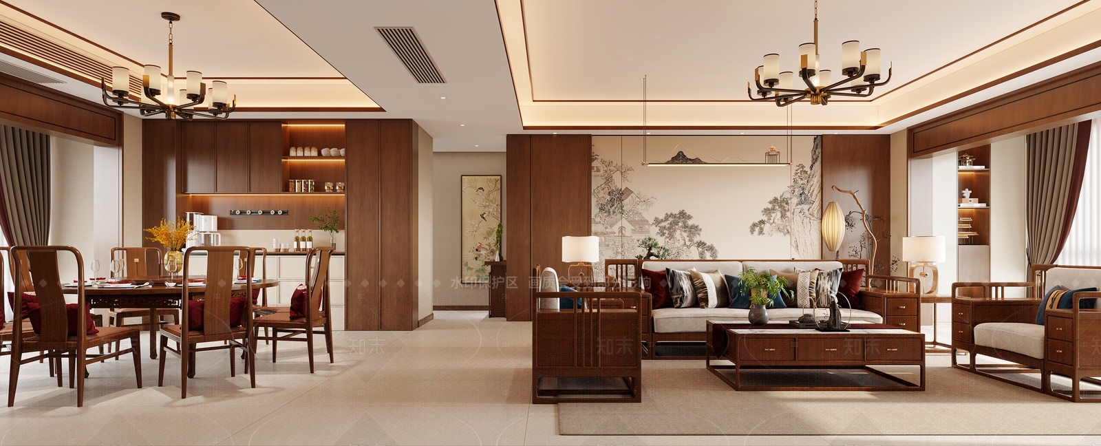 新中式客餐厅3D模型下载【ID:1204987053】