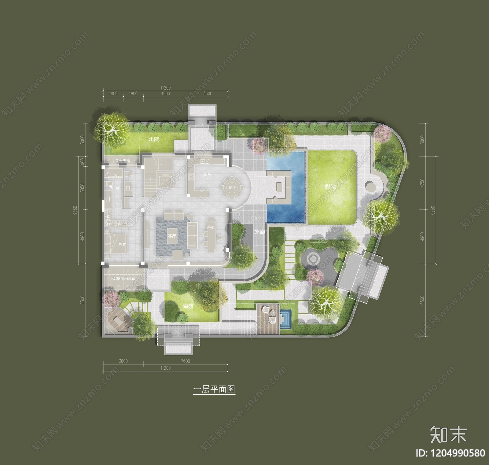 现代新中式住宅彩平图下载【ID:1204990580】